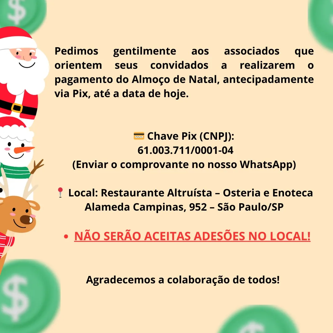 Hoje é o último dia para pagar a adesão ao almoço de Natal! - Rotary Clube de São Paulo