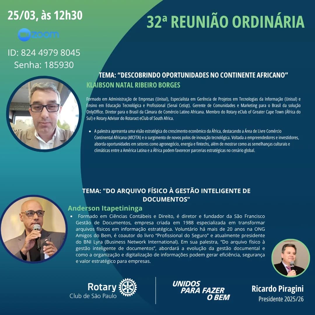 32ª Reunião Ordinária - Rotary Clube de São Paulo